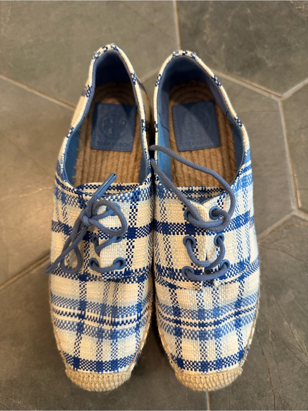 Tory Burch blue plaid platform sneaker - Picture 2 of 3
